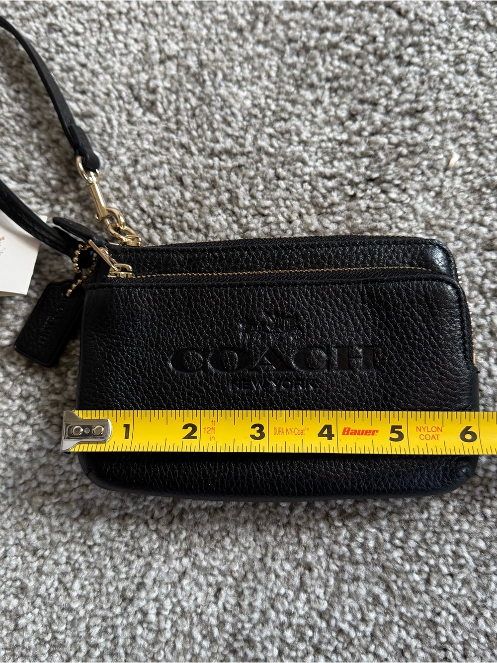 Coach Black Pebbled Leather Double Zip Wristlet with Gold Hardware - Picture 4 of 5